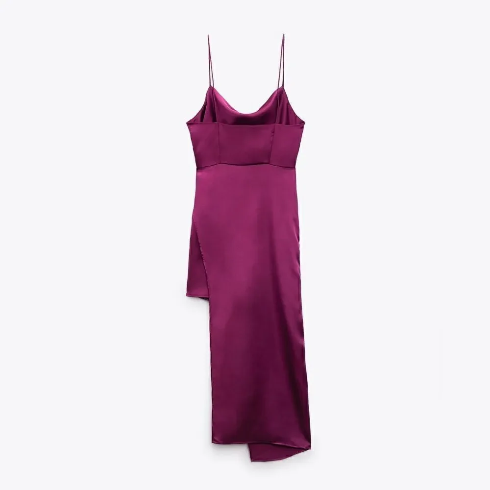 Zara SATIN EFFECT ASYMMETRIC DRESS New - Picture 12 of 12